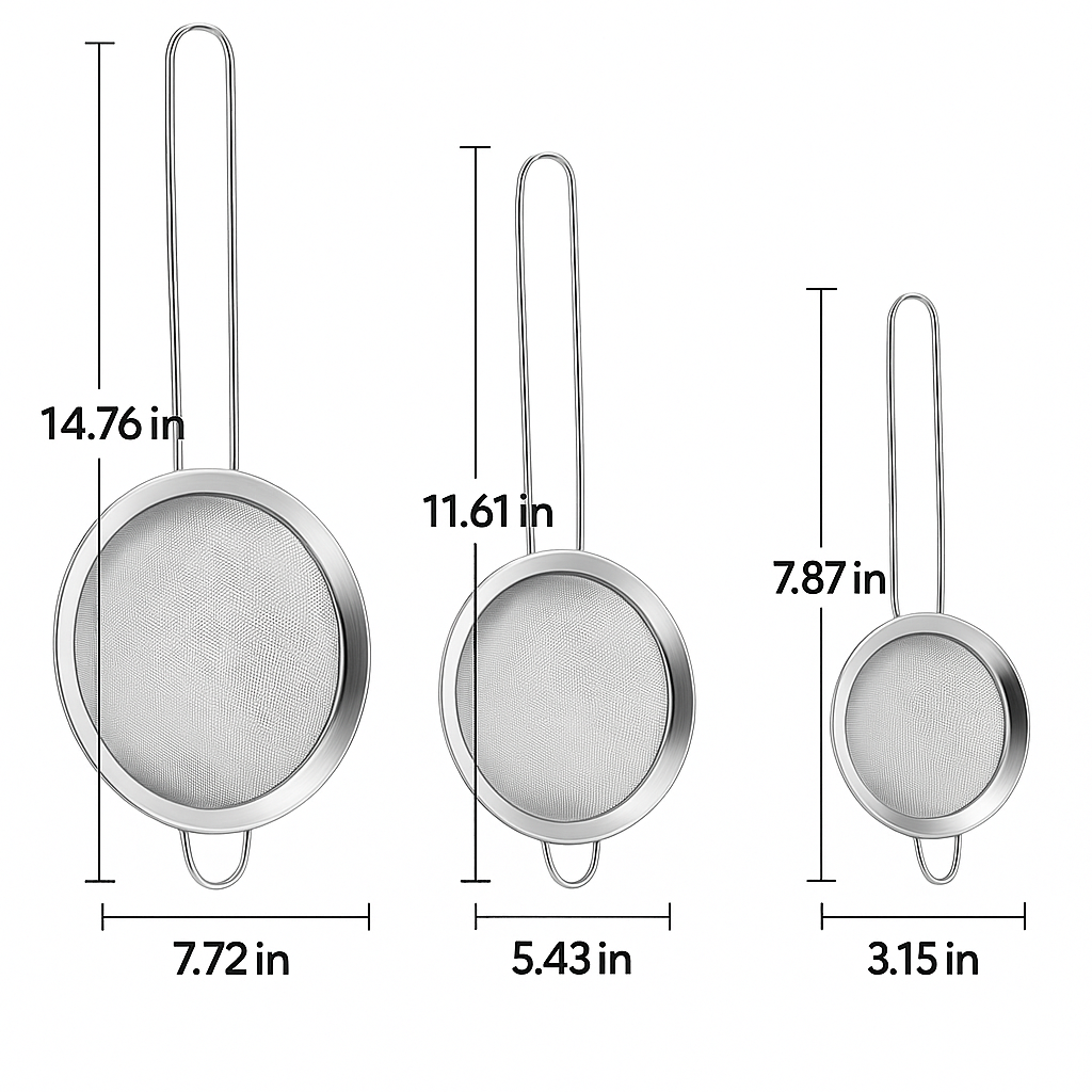 3-Piece Stainless Steel Fine Mesh Strainer Set