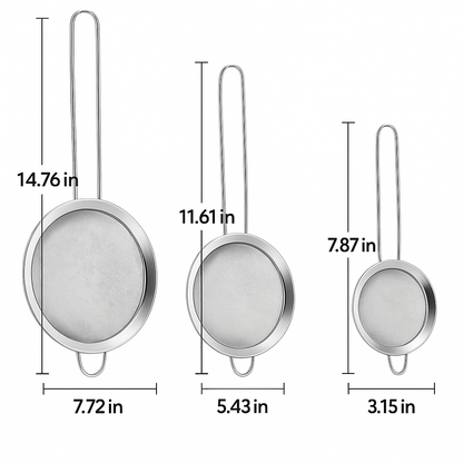 3-Piece Stainless Steel Fine Mesh Strainer Set
