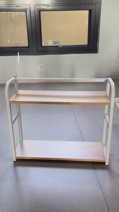 2-Tier Countertop Spice Rack – Metal Frame + Natural Wood Shelves